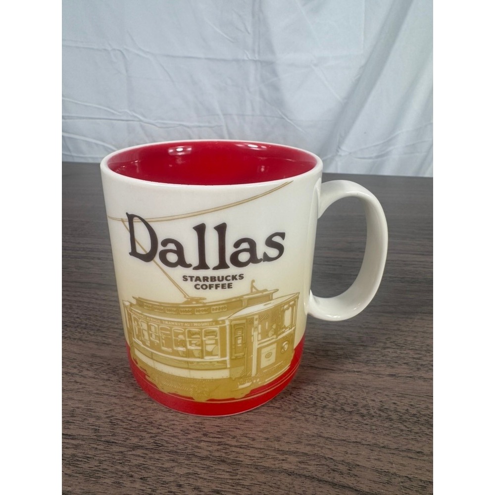 Starbucks Dallas City Mug 16 oz Red Interior Skyline Tram ©2012